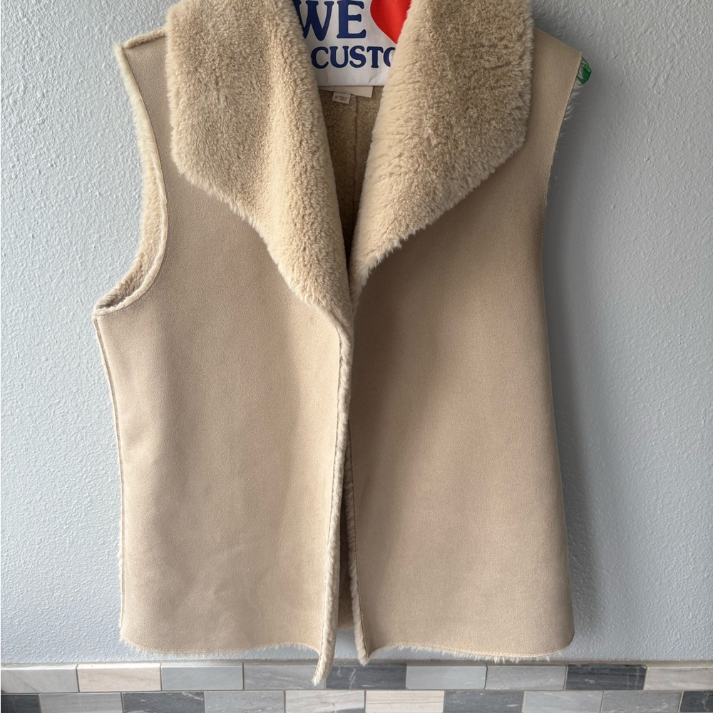 LOFT Beige Shearling Vest